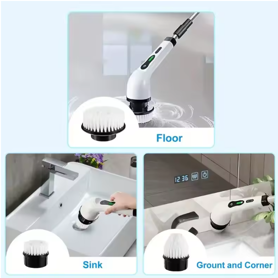 Electric Cleaning Brush – Cordless Rechargeable Scrubber with Brush Heads