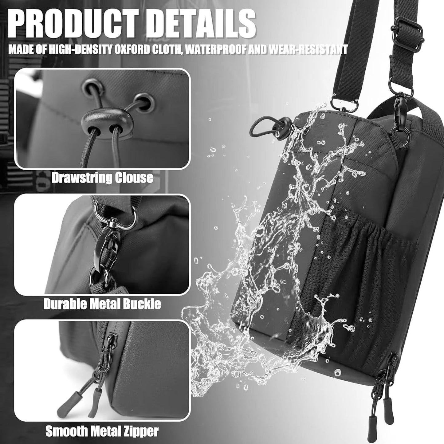 Unisex Magnetic Sports Bag with Bottle Holder & Lockable Zippers